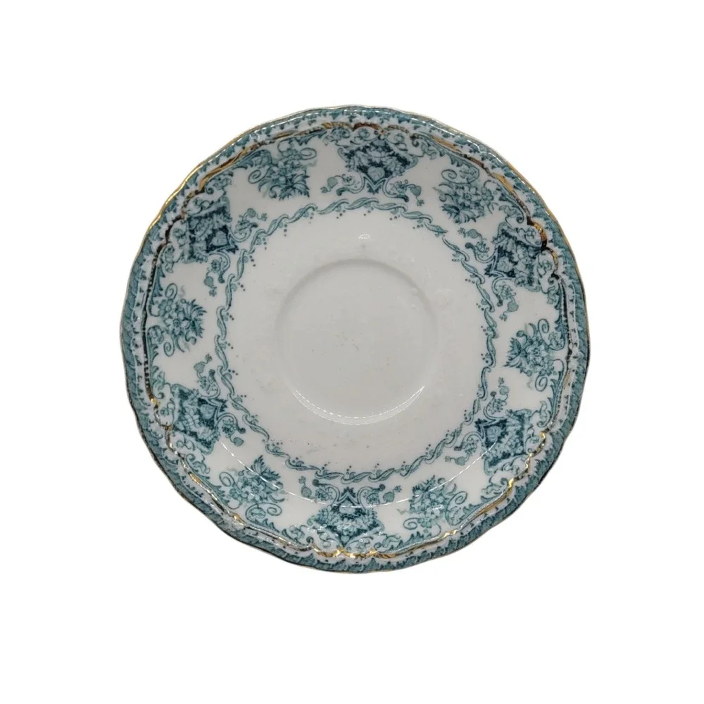 John Maddock & Sons Baltic Saucer Royal Vitreous Teal Floral Gold Gilt England